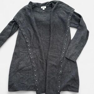 Brownish Grey Studded Open-Front Cardigan